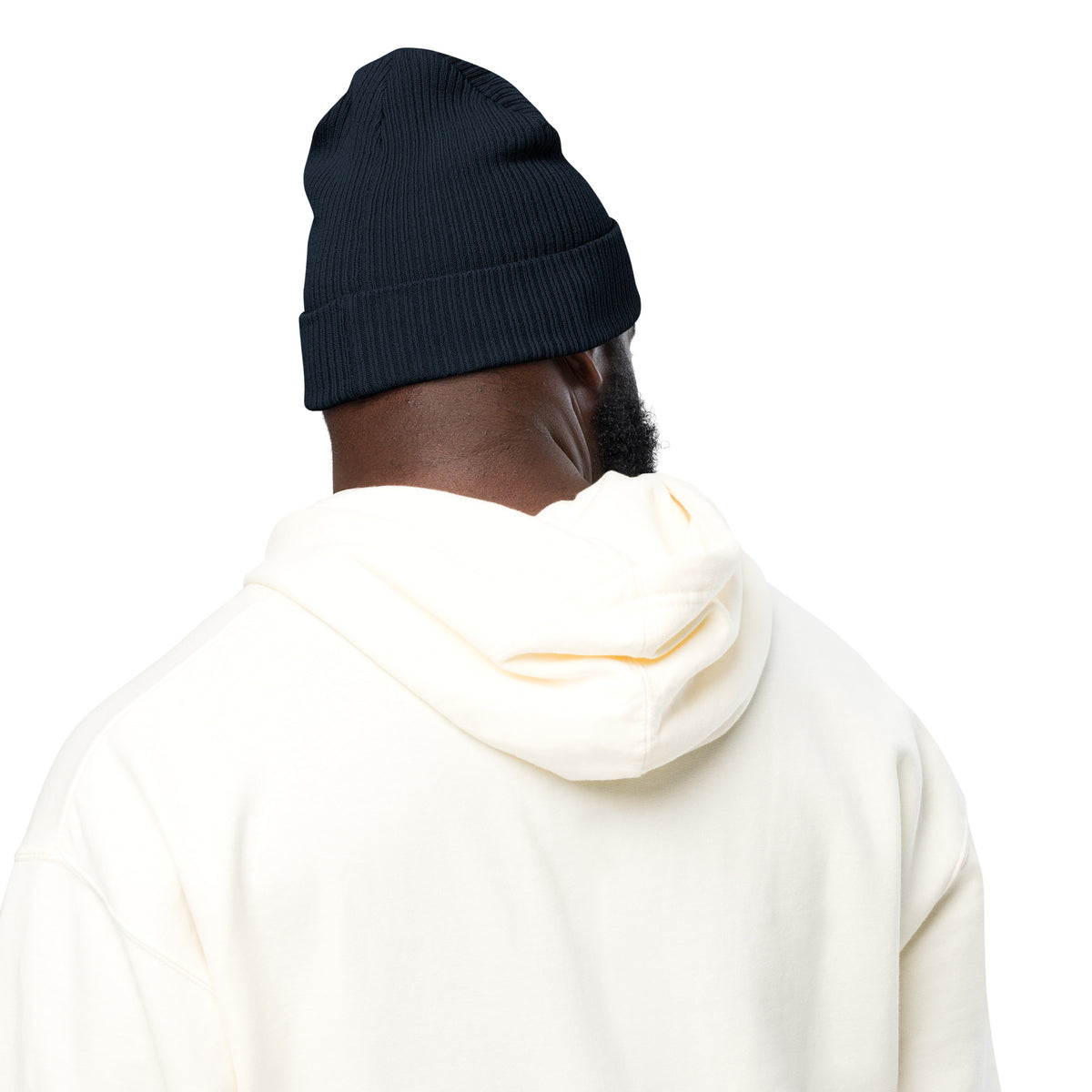 Molly's Wordmark Beanie in Oxford navy, back